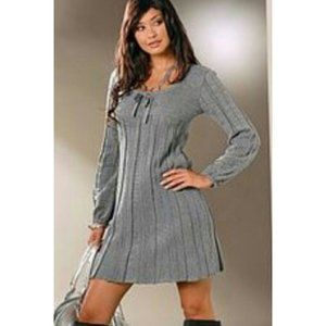 Venus Knit Ribbed Mini Sweater Dress Casual Flattering Fit Gray Cozy Fall Medium